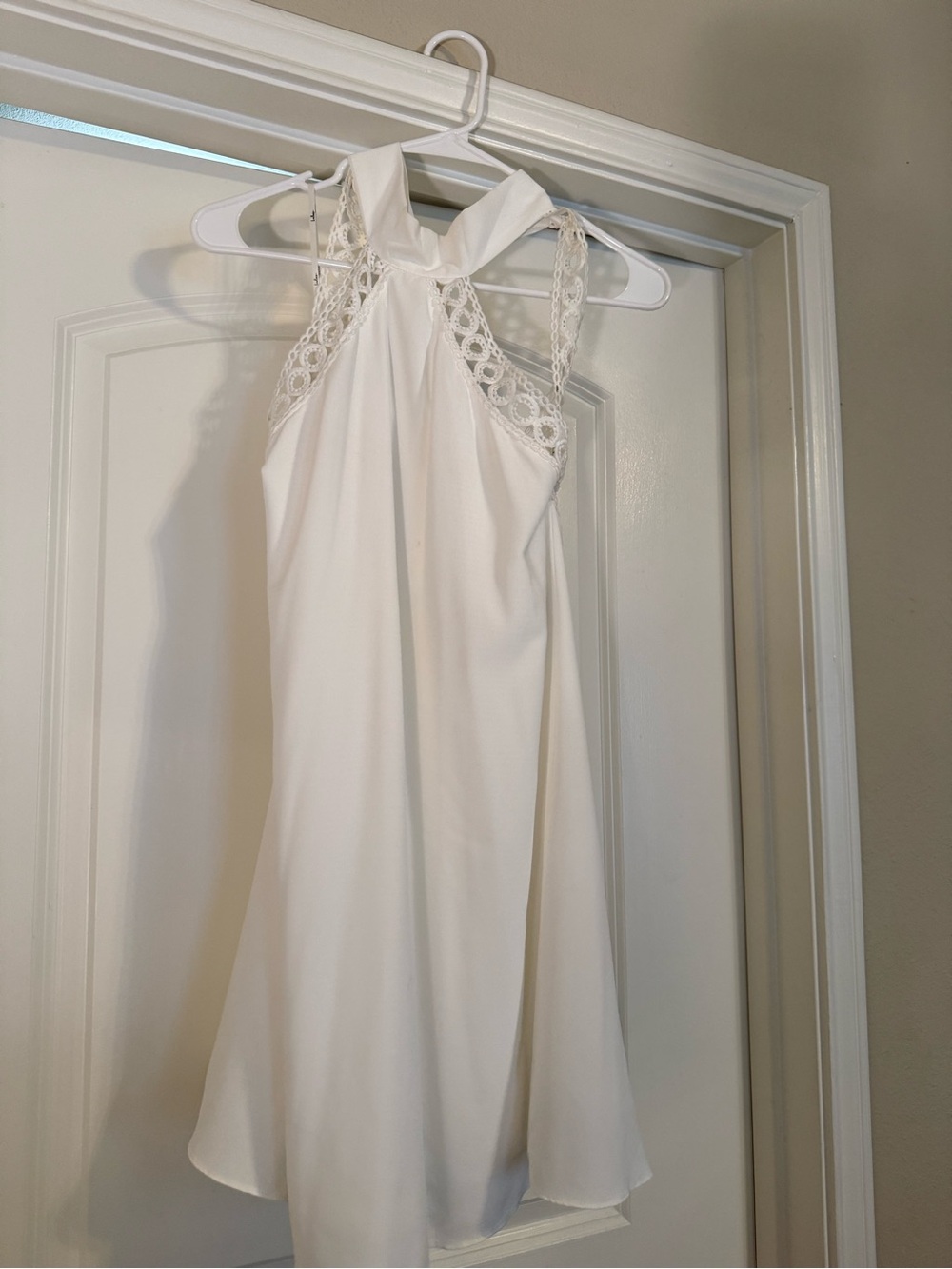 Lulu's White Backless Halter Lace Detail Dress
